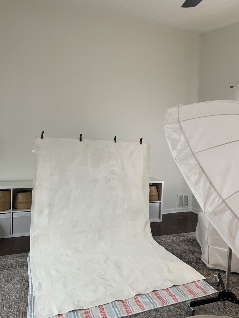 hanging canvas dropcloth in photo studio